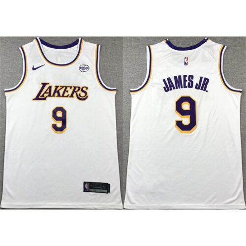 686407567bce4_1 Men's Los Angeles Lakers #9 Bronny James Jr. White 2024 Draft Icon Edition Stitched Basketball Jersey
