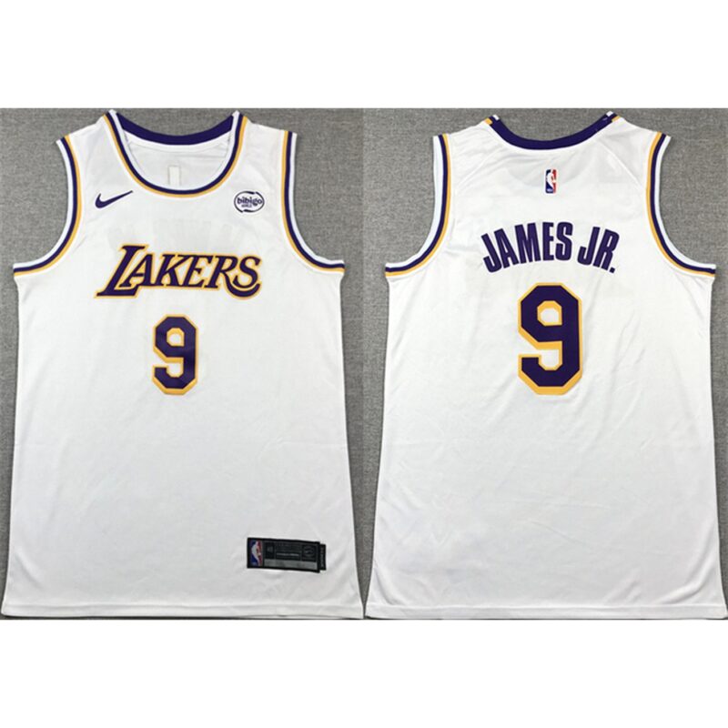 686407567bce4_1 Men's Los Angeles Lakers #9 Bronny James Jr. White 2024 Draft Icon Edition Stitched Basketball Jersey