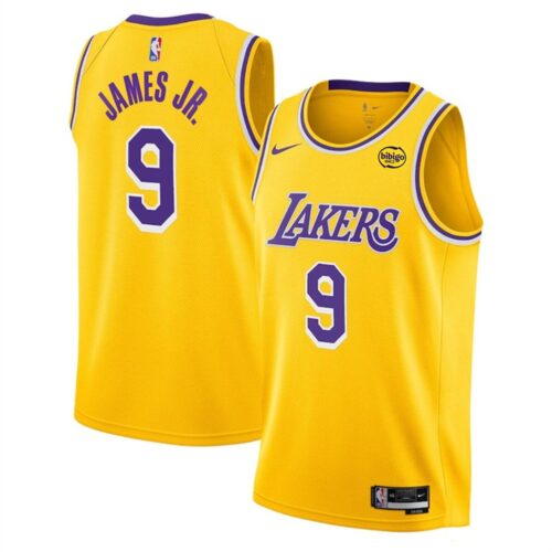 6864075a57525_1 Men's Los Angeles Lakers #9 Bronny James Jr. Yellow 2024 Draft Icon Edition Stitched Basketball Jersey