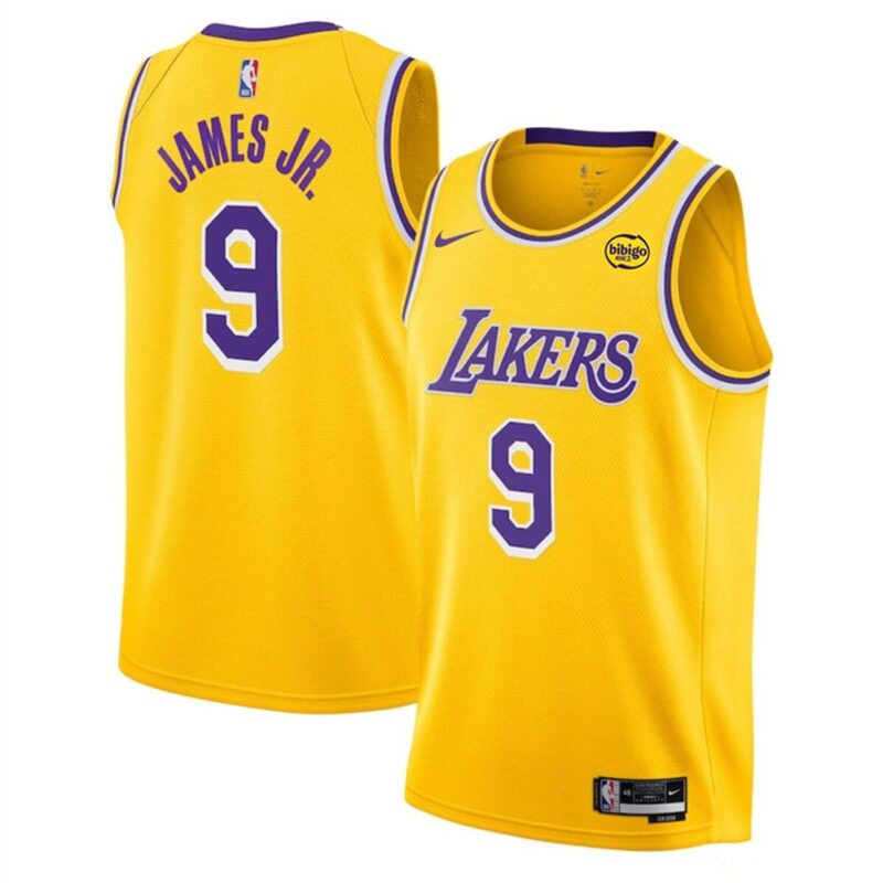 6864075a57525_1 Men's Los Angeles Lakers #9 Bronny James Jr. Yellow 2024 Draft Icon Edition Stitched Basketball Jersey