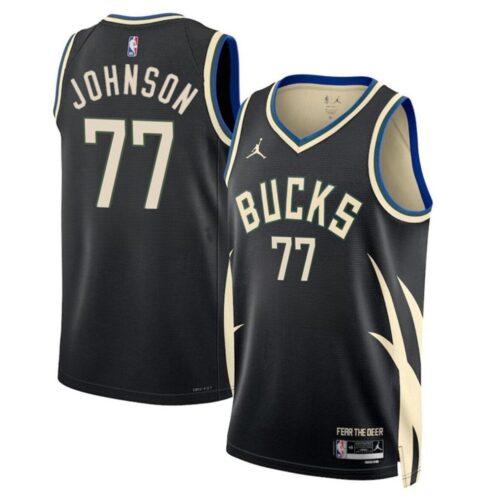 686407614f7d7_1 Men's Milwaukee Bucks #77 AJ Johnson Black 2024 Draft Statement Edition Stitched Basketball Jersey