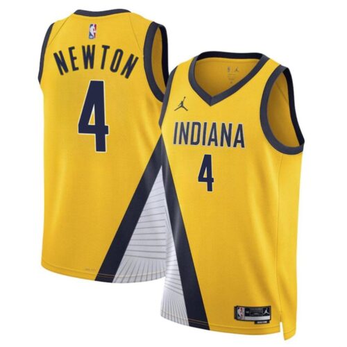 6864076e8451f_1 Men's Indiana Pacers #4 Tristen Newton Yellow 2024 Draft Statement Edition Stitched Basketball Jersey