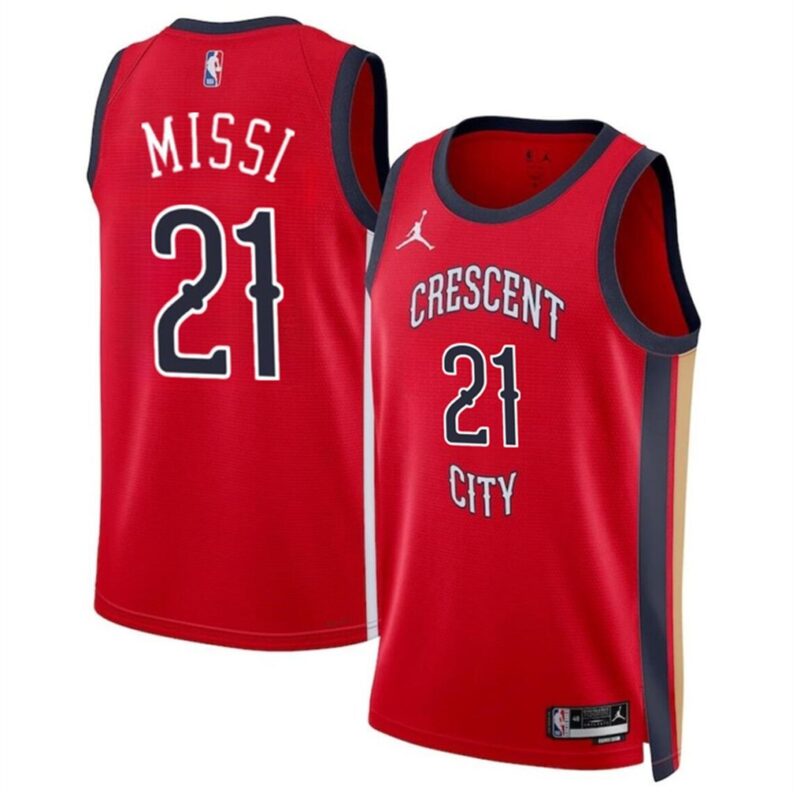 686407d935872_1 Men's New Orleans Pelicans #21 Yves Missi Red 2024 Draft Statement Edition Stitched Basketball Jersey