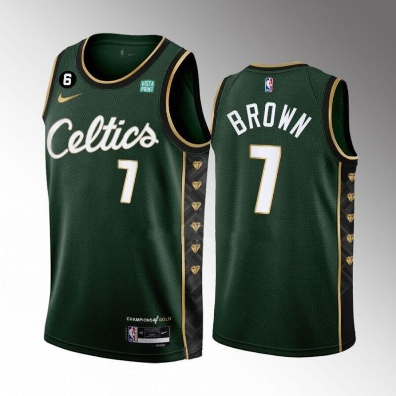 686408d5be2c1_1 Men's Boston Celtics #7 Jaylen Brown Green 2022-23 City Edition No.6 Patch Stitched Basketball Jersey