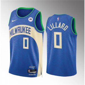 6864095d85d44_1 Men's Milwaukee Bucks #0 Damian Lillard 2023/24 Blue City Edition Stitched Basketball Jersey