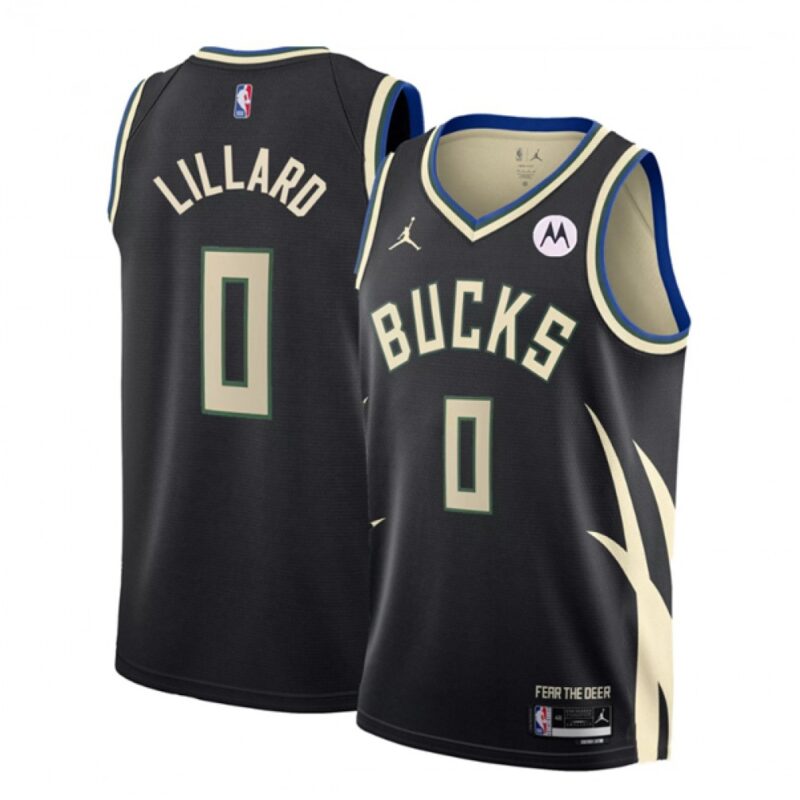 68640960bf37a_1 Men's Milwaukee Bucks #0 Damian Lillard Black Statement Edition Stitched Basketball Jersey