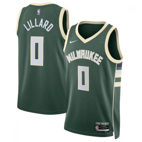68640964082e4_1 Men's Milwaukee Bucks #0 Damian Lillard Green Icon Edition Stitched Basketball Jersey