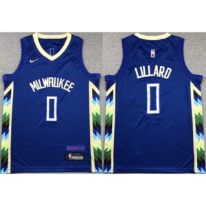 6864096a931b0_1 Youth Milwaukee Bucks #0 Damian Lillard Blue City Edition Stitched Basketball Jersey