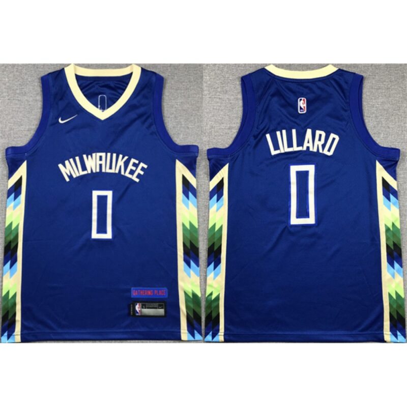6864096a931b0_1 Youth Milwaukee Bucks #0 Damian Lillard Blue City Edition Stitched Basketball Jersey