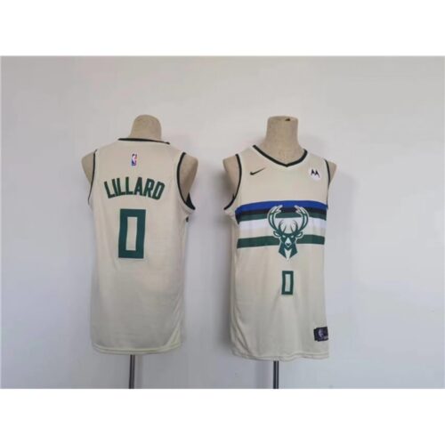 6864096fd2e98_1 Men's Milwaukee Bucks #0 Damian Lillard Cream Stitched Basketball Jersey