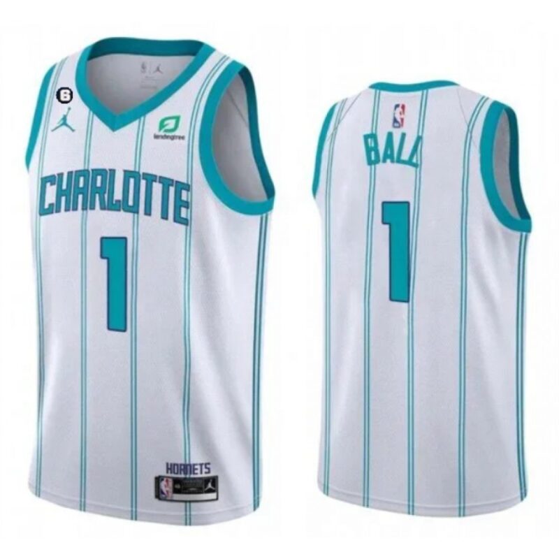 686409e6d57b3_1 Men's Charlotte Hornets #1 LaMelo Ball White No.6 Patch Stitched Basketball Jersey