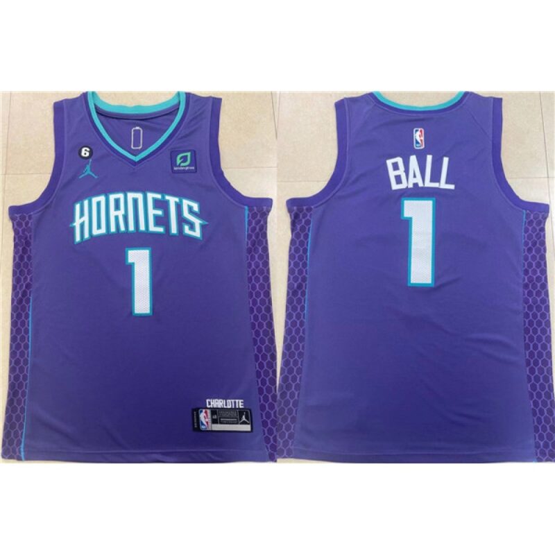 68640a2d0558e_1 Youth Charlotte Hornets #1 LaMelo Ball Purple No.6 Patch Stitched Basketball Jersey