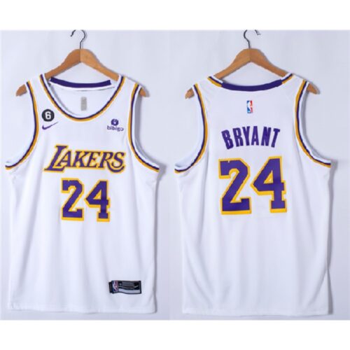 68640b7eb03c8_1 Youth Los Angeles Lakers #24 Kobe Bryant White NO.6 Patch Stitched Basketball Jersey