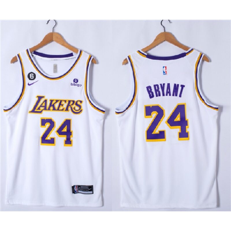 68640b7eb03c8_1 Youth Los Angeles Lakers #24 Kobe Bryant White NO.6 Patch Stitched Basketball Jersey