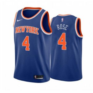 68640c4089e4a_1 Men's New York Knicks #4 Derrick Rose Blue Stitched Jersey