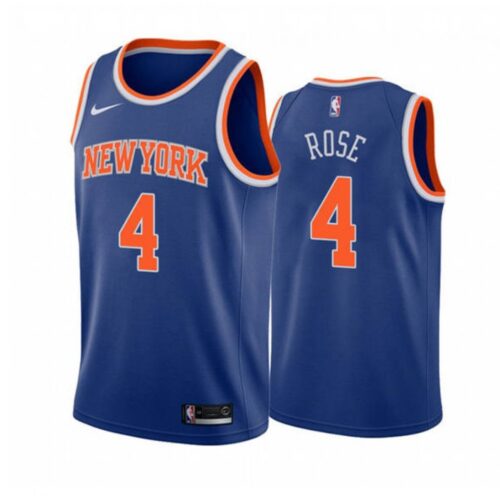 68640c4089e4a_1 Men's New York Knicks #4 Derrick Rose Blue Stitched Jersey