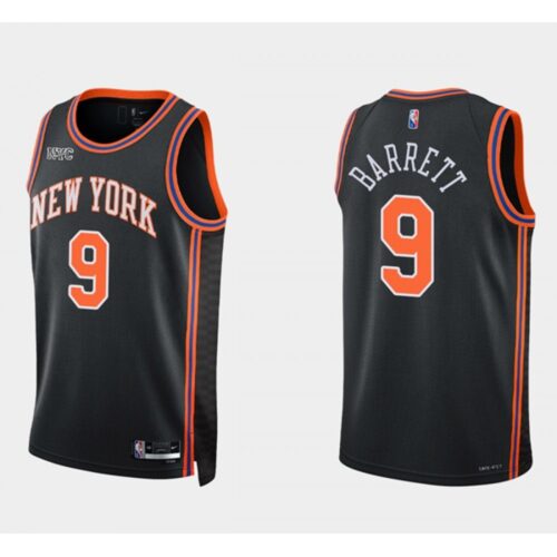 68640c74b8a75_1 New Yok Knicks #9 Rj Barrett Black 75th Anniversary Stitched Swingman Basketball Jersey