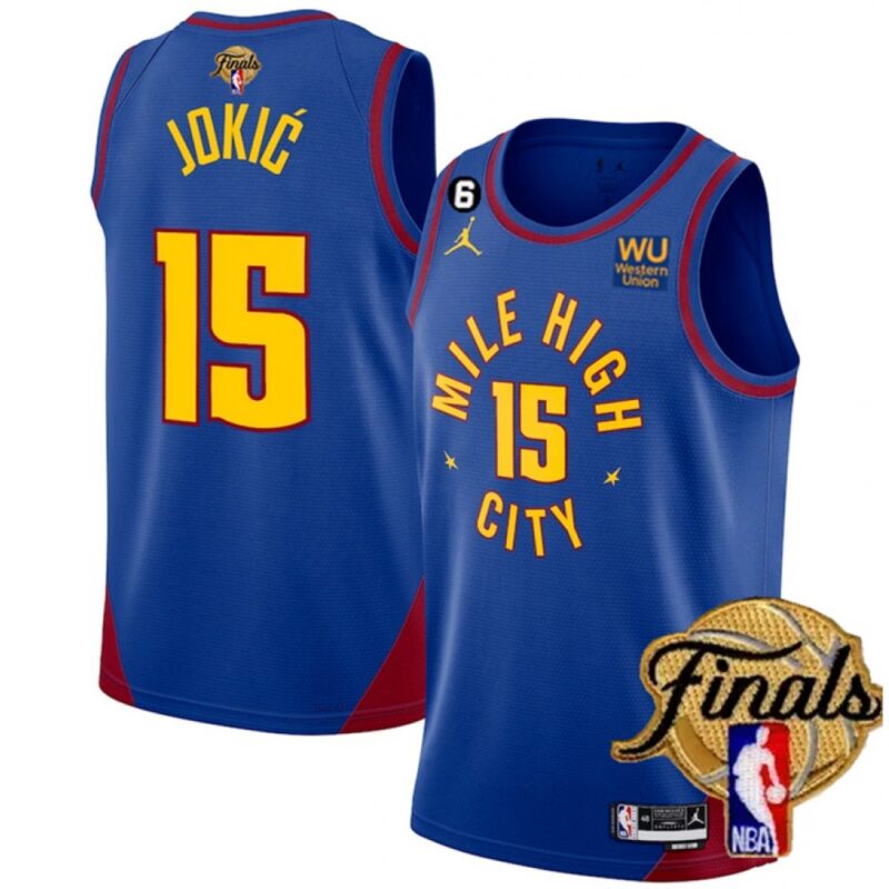 68641027427ad_1 Men's Denver Nuggets #15 Nikola Jokic Blue 2023 Finals Statement Edition With NO.6 Patch Stitched Basketball Jersey