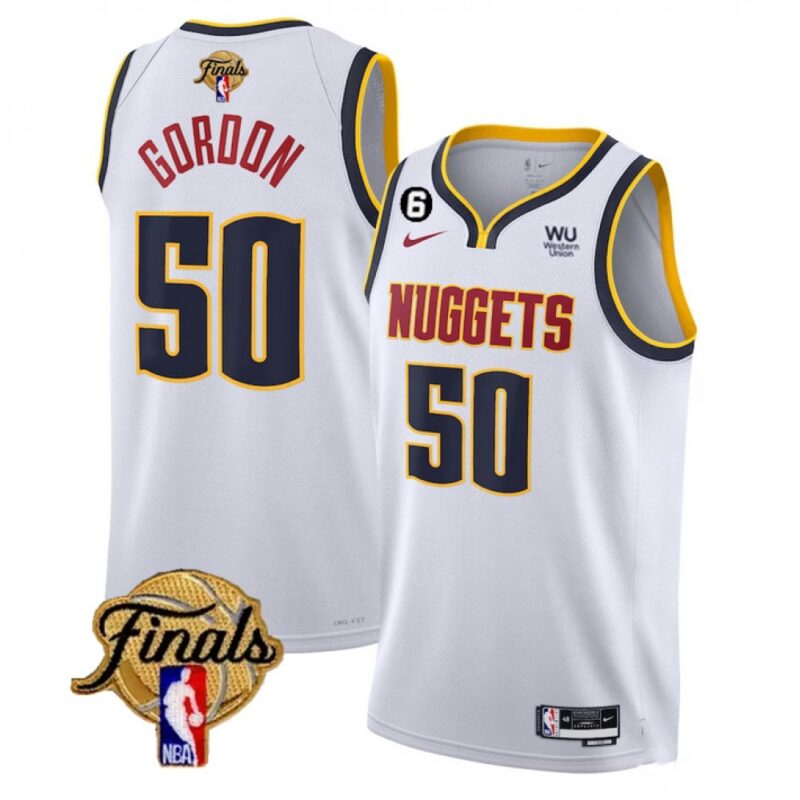 6864104426086_1 Men's Denver Nuggets #50 Aaron Gordon White 2023 Finals Association Edition With NO.6 Patch Stitched Basketball Jersey