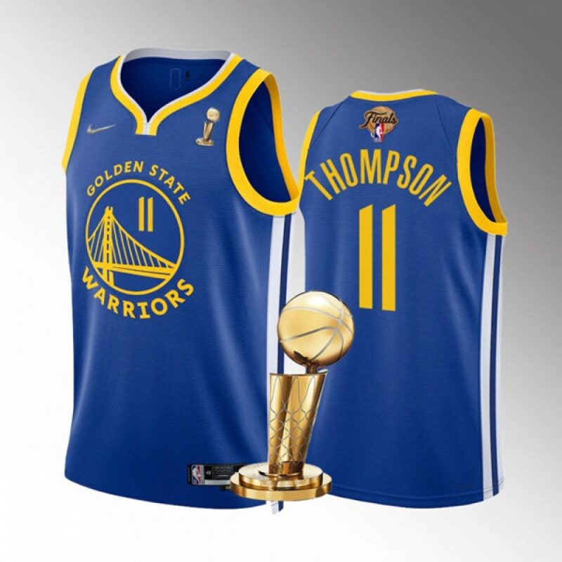 68641089989f9_1 Men's Golden State Warriors #11 Klay Thompson 2022 Royal NBA Finals Champions Stitched Jersey