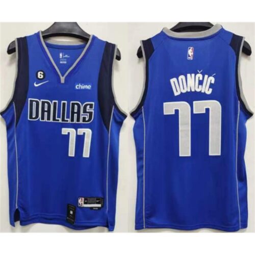 686410d00aee0_1 Men's Dallas Mavericks #77 Luka Doncic Blue No.6 Patch Stitched Jersey