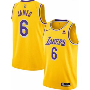 686411cac0280_1 Men's Los Angeles Lakers #6 LeBron James "bibigo" Yellow Stitched Basketball Jersey