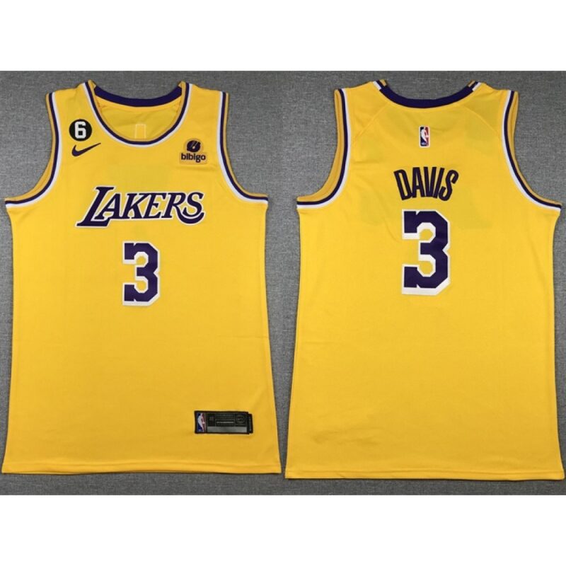 6864121897e86_1 Men's Los Angeles Lakers #3 Anthony Davis Yellow Edition With NO.6 Patch Stitched Basketball Jersey 001