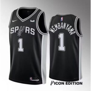 68641258655a2_1 Men's San Antonio Spurs #1 Victor Wembanyama Black 2022/23 Icon Edition Stitched Basketball Jersey