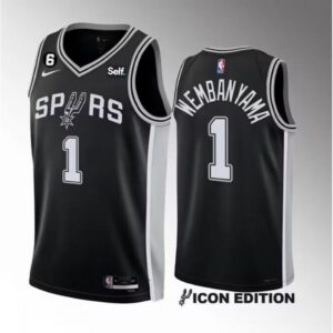 6864125becbbd_1 Men's San Antonio Spurs #1 Victor Wembanyama Black 2022/23 Icon Edition With NO.6 Patch Stitched Basketball Jersey