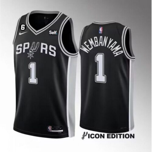 6864125becbbd_1 Men's San Antonio Spurs #1 Victor Wembanyama Black 2022/23 Icon Edition With NO.6 Patch Stitched Basketball Jersey