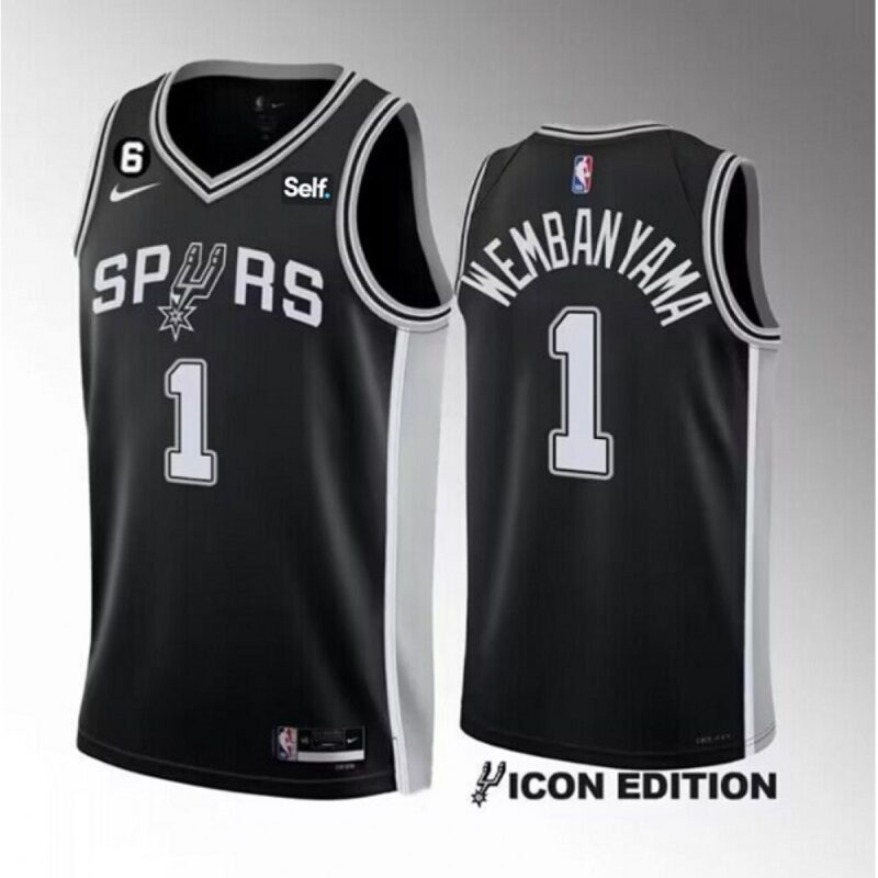 6864125becbbd_1 Men's San Antonio Spurs #1 Victor Wembanyama Black 2022/23 Icon Edition With NO.6 Patch Stitched Basketball Jersey