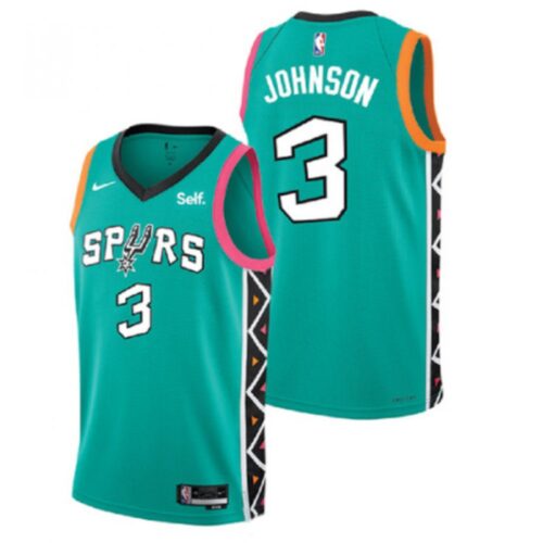 6864126c40a9b_1 Men's San Antonio Spurs #3 Keldon Johnson Teal 2022 City Edition Swingman Stitched Jersey