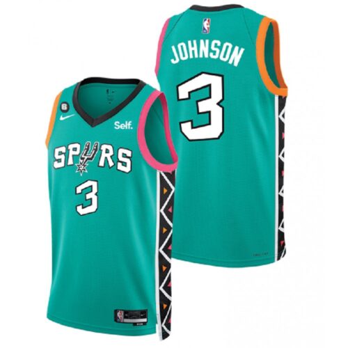 6864126f5cf85_1 Men's San Antonio Spurs #3 Keldon Johnson Teal 2022 City Edition With NO.6 Patch Swingman Stitched Jersey