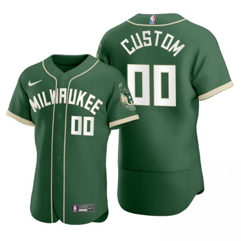 686413816520e_1 Men's Milwaukee Bucks Customized 2020 Green NBA X MLB Crossover Edition Stitched Jersey