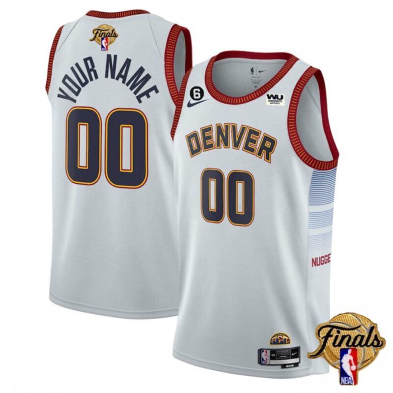 Denver Nuggets Customized White 2023 Finals Icon Edition With NO.6 Patch Stitched Jersey