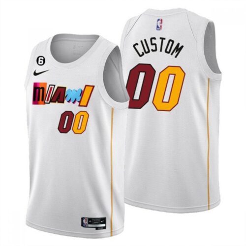 6864162389724_1 Men's Miami Heat Customized White 2022/23 City Edition With NO.6 Patch Stitched Basketball Jersey