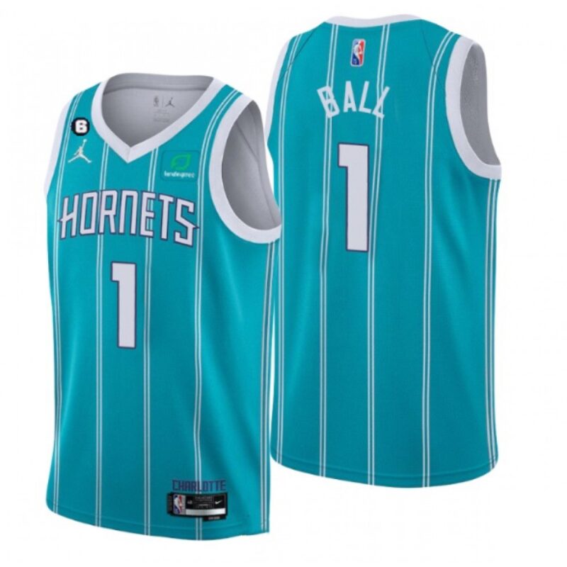 6864163192a53_1 Youth Charlotte Hornets 2022-23 Teal Icon Edition No.6 Patch Stitched Basketball Jersey