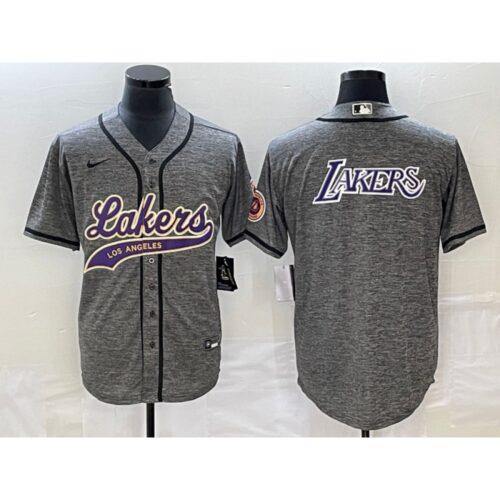 6864167c6bce4_1 Men's Los Angeles Lakers Gray Team Big Logo Cool Base With Patch Stitched Baseball Jersey