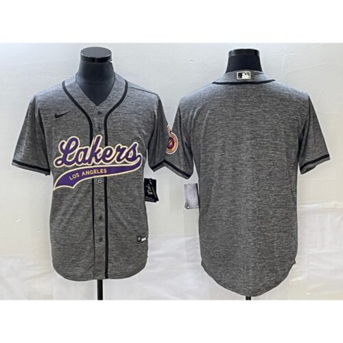 6864167f08084_1 Men's Los Angeles Lakers Blank Gray Cool Base With Patch Stitched Baseball Jersey