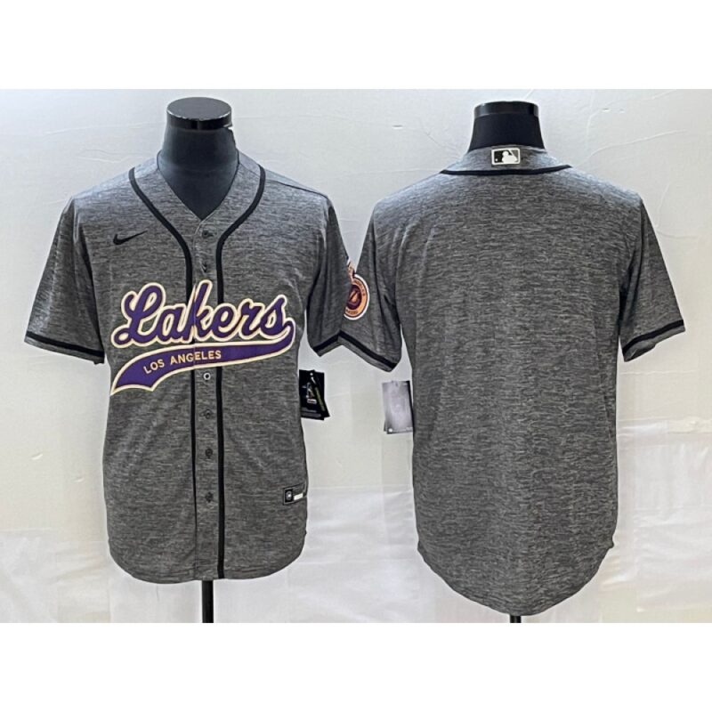 6864167f08084_1 Men's Los Angeles Lakers Blank Gray Cool Base With Patch Stitched Baseball Jersey