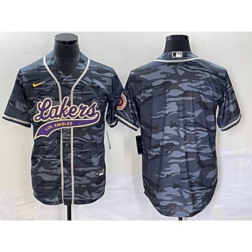 68641681b4500_1 Men's Los Angeles Lakers Blank Grey Cool Base With Patch Stitched Baseball Jersey