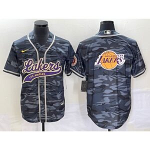 6864168477bcf_1 Men's Los Angeles Lakers Team Big Logo Grey Cool Base With Patch Stitched Baseball Jersey