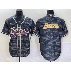 686416871f60a_1 Men's Los Angeles Lakers Team Big Logo Grey Cool Base With Patch Stitched Baseball Jersey