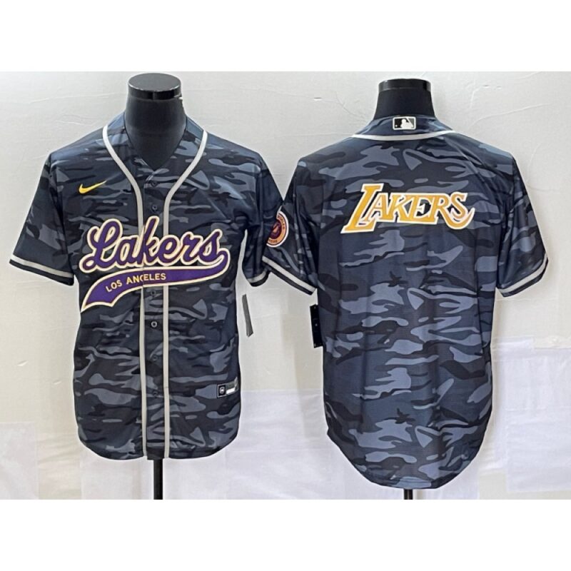 686416871f60a_1 Men's Los Angeles Lakers Team Big Logo Grey Cool Base With Patch Stitched Baseball Jersey