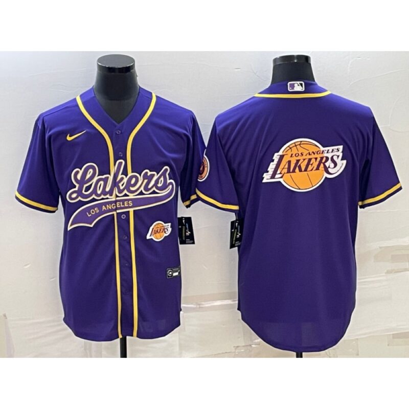 68641694bb90b_1 Men's Los Angeles Lakers Purple Team Big Logo With Patch Cool Base Stitched Baseball Jersey