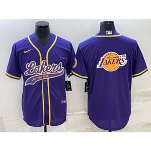6864169775d79_1 Men's Los Angeles Lakers Purple Team Big Logo Cool Base Stitched Baseball Jersey