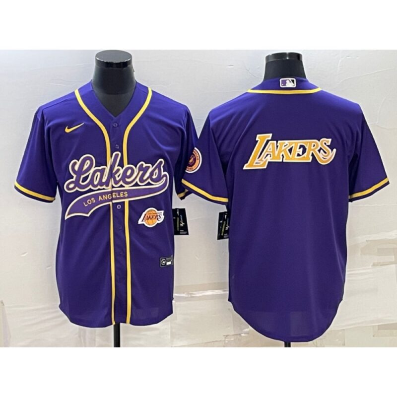 6864169a20cd3_1 Men's Los Angeles Lakers Purple Big Logo With Patch Cool Base Stitched Baseball Jersey