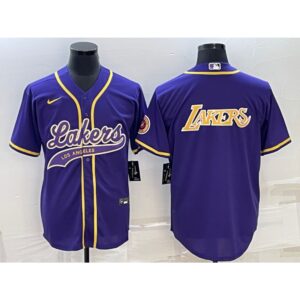 6864169cb11b9_1 Men's Los Angeles Lakers Purple Big Logo Cool Base Stitched Baseball Jersey