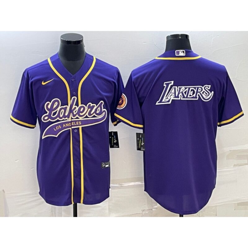 686416a1d173b_1 Men's Los Angeles Lakers Purple Big Logo Cool Base Stitched Baseball Jersey