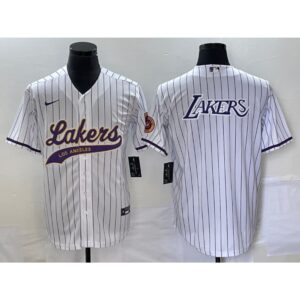 686416ac54d7f_1 Men's Los Angeles Lakers White Team Big Logo Cool Base With Patch Stitched Baseball Jersey